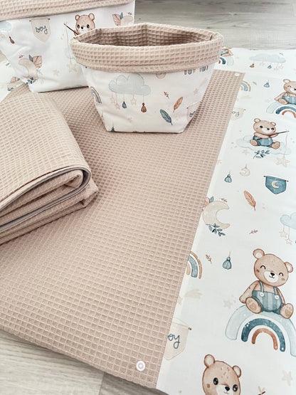 Wickelauflage Set "Bär+Waffelpique hellbeige“