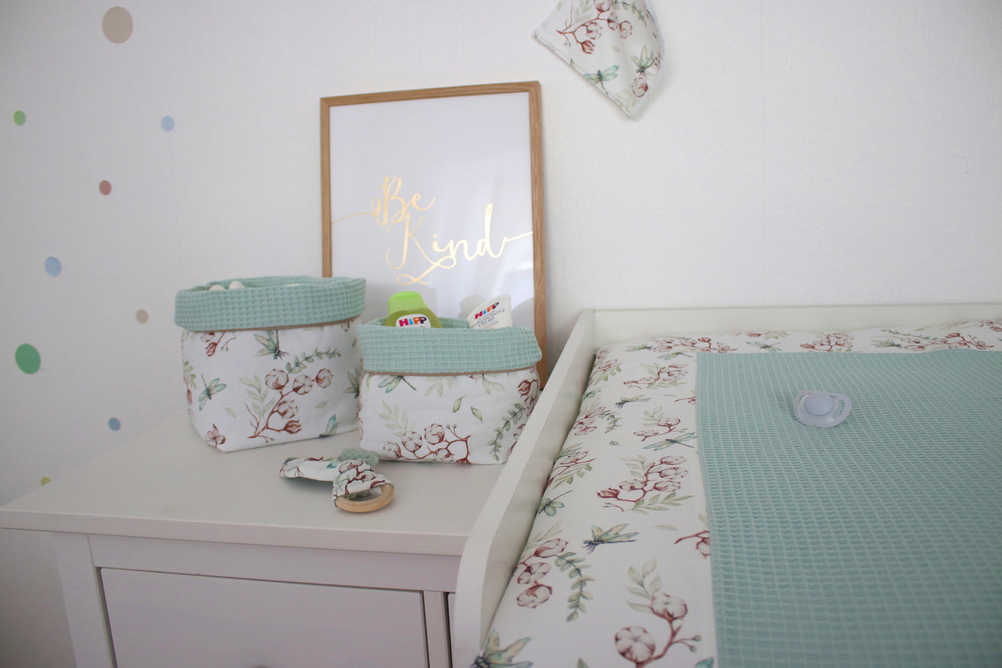 Wickelauflage Set „Libellen+Waffelpique hellgrün/mint“