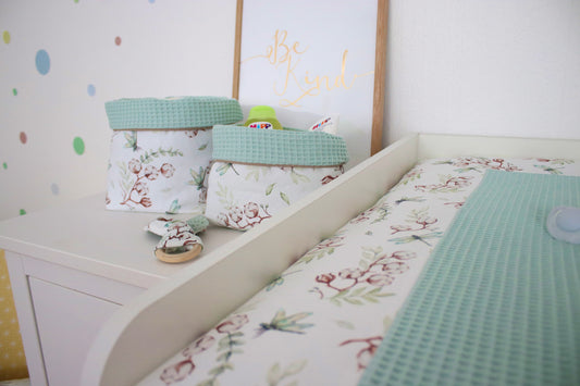 Wickelauflage Set „Libellen+Waffelpique hellgrün/mint“