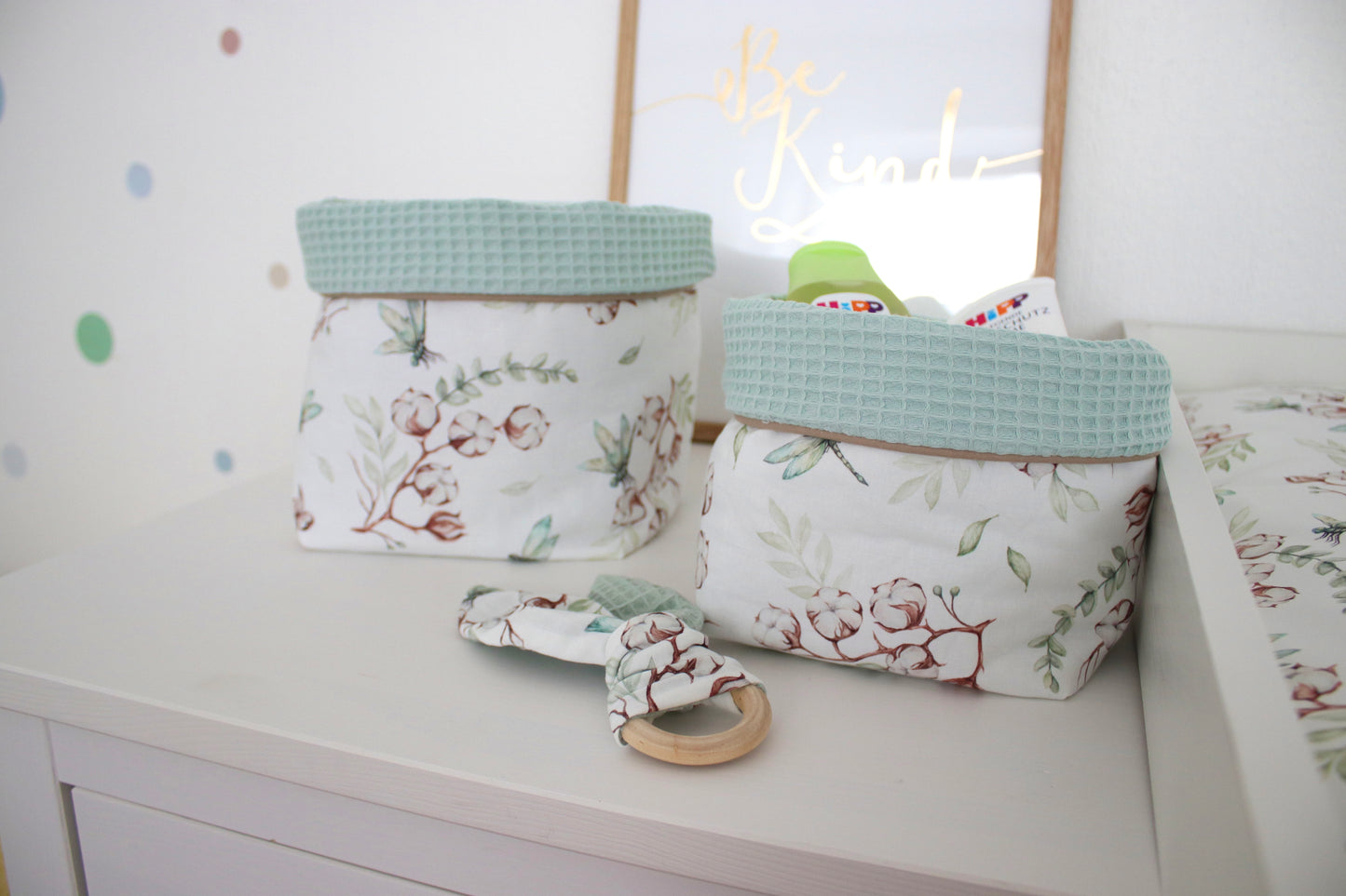 Wickelauflage Set „Libellen+Waffelpique hellgrün/mint“