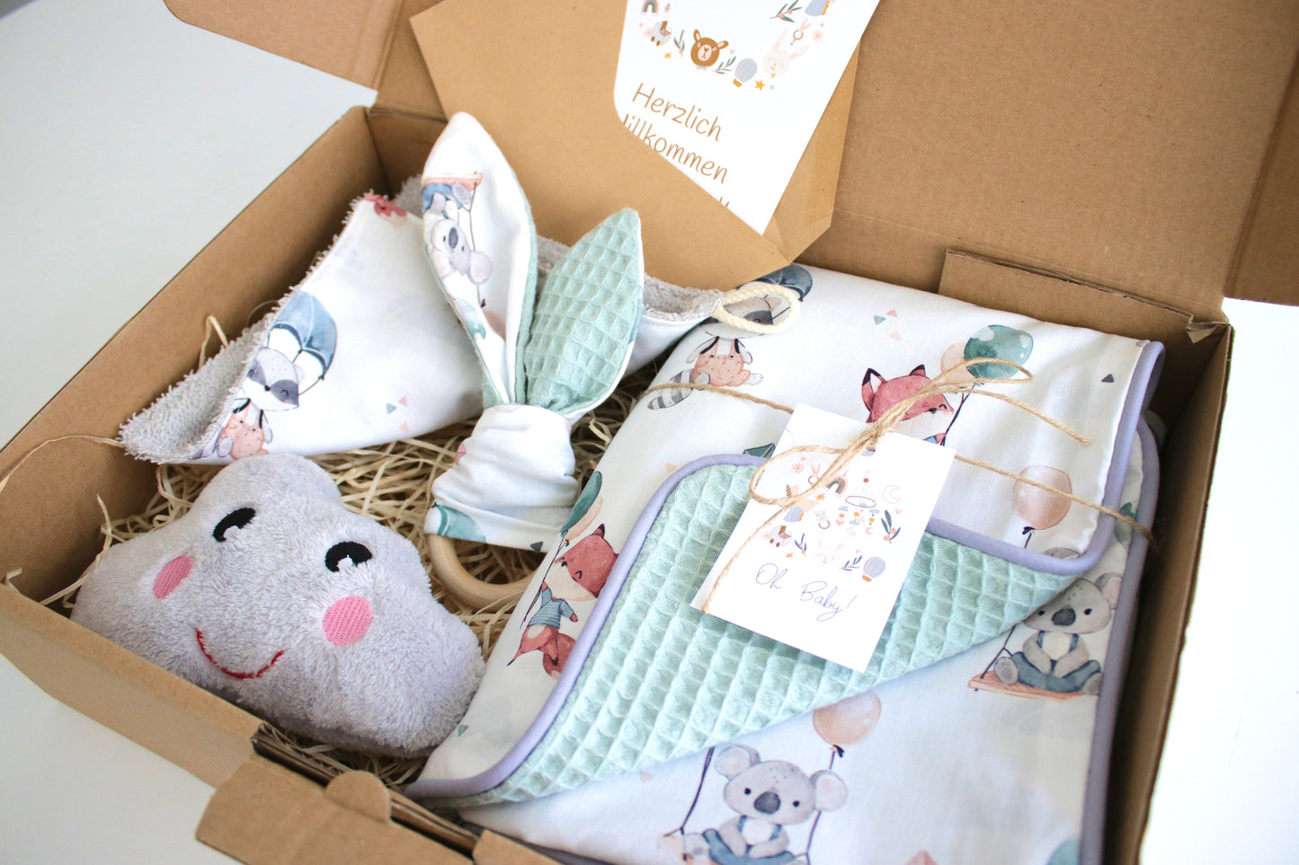 Geschenk Box "Babydecke Tiere mit Luftballons“