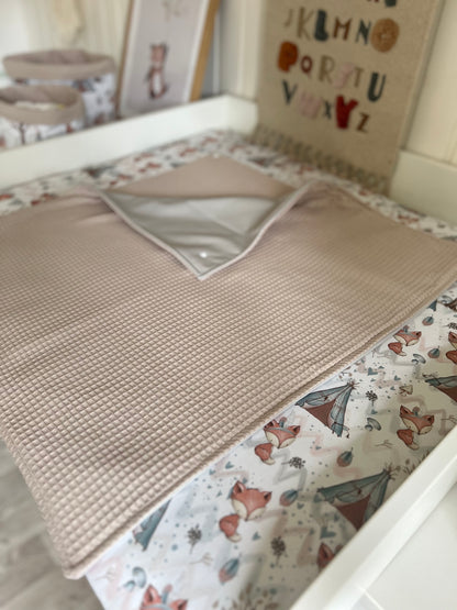 Wickelauflage Set „Füchse+Waffelpique hellbeige“