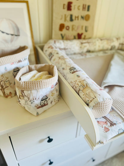 Wickelauflage Set "Waldtiere+Waffelpique hellbeige“