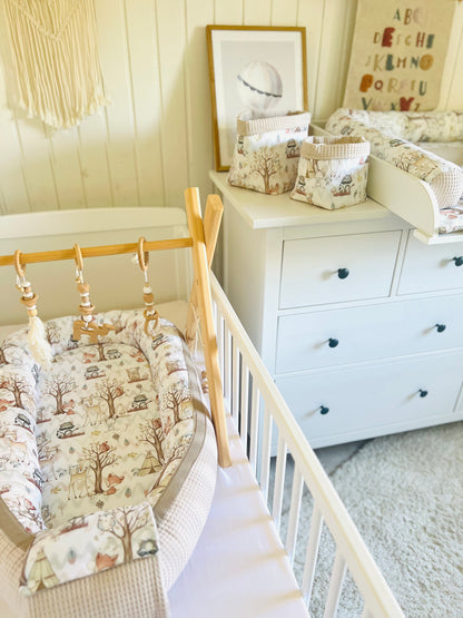 Wickelauflage Set "Waldtiere+Waffelpique hellbeige“