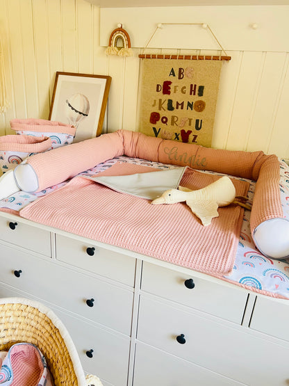 Wickelauflage Set "Regenbogen rosa+Waffelpique rosa/nude“