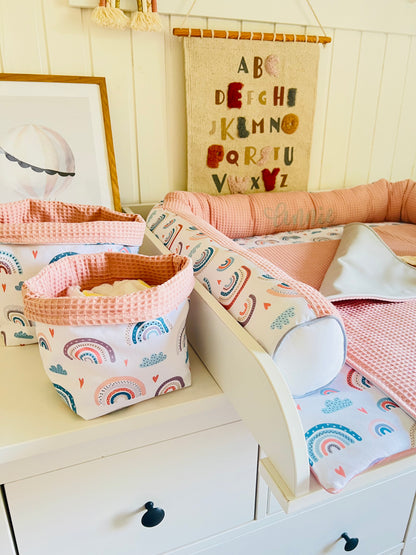 Wickelauflage Set "Regenbogen rosa+Waffelpique rosa/nude“