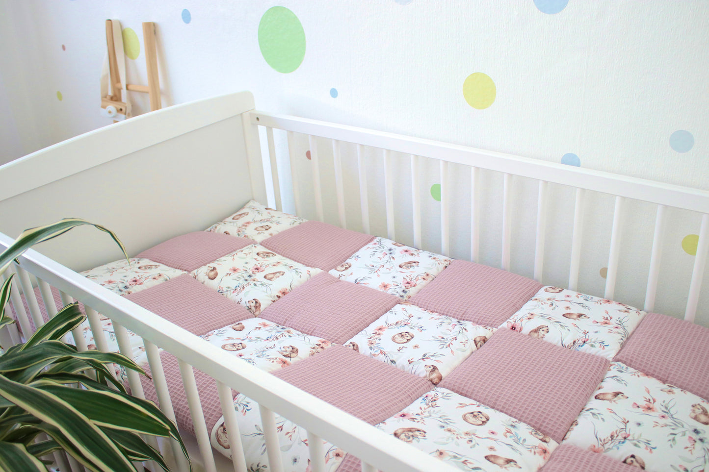 Krabbeldecke Patchwork „Igel+Waffelpique altrosa“