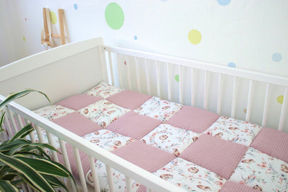 Krabbeldecke Patchwork „Igel+Waffelpique altrosa“