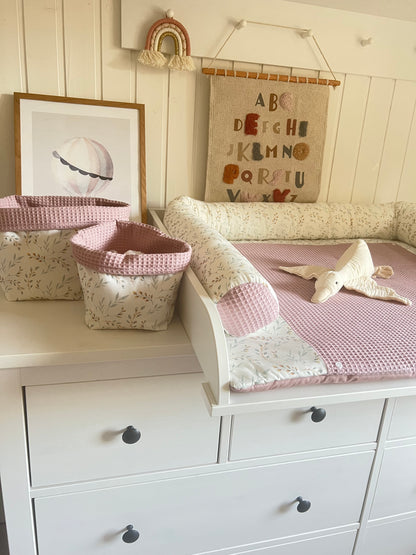 Wickelauflage Set "Pflanzen, Weidenkätzchen+Waffelpique altrosa“