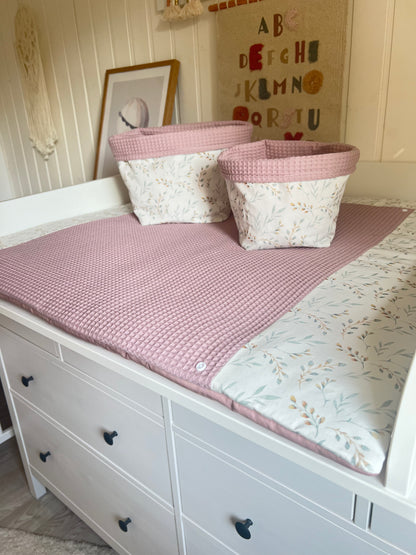 Wickelauflage Set "Pflanzen, Weidenkätzchen+Waffelpique altrosa“