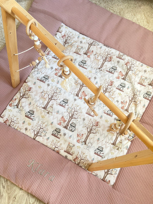 Krabbeldecke „Waldtiere+Waffelpique altrosa"