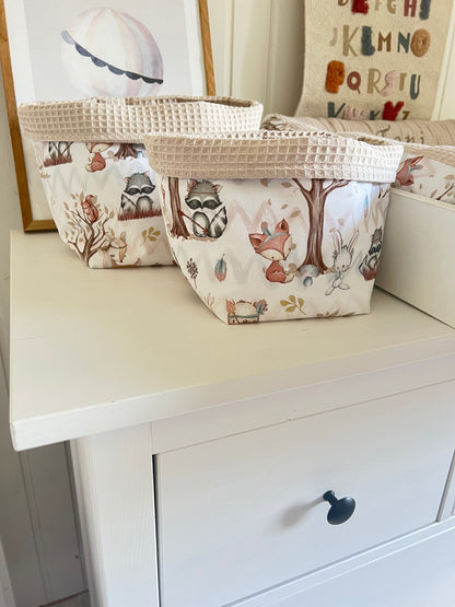 Wickelauflage Set "Waldtiere+Waffelpique hellbeige“