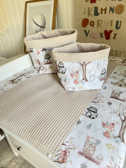 Wickelauflage Set "Waldtiere+Waffelpique hellbeige“