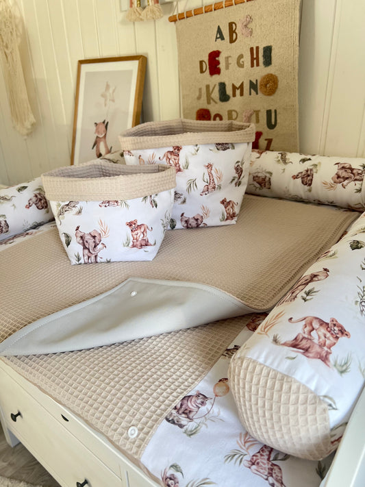 Wickelauflage Set "Zoo+Waffelpique hellbeige“