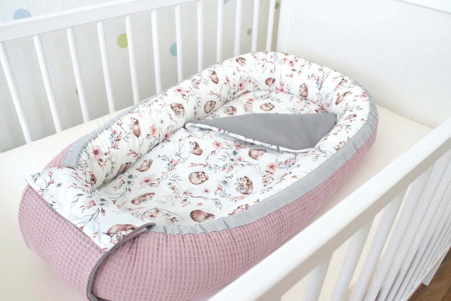Wickelauflage Set "Igel+Waffelpique altrosa“