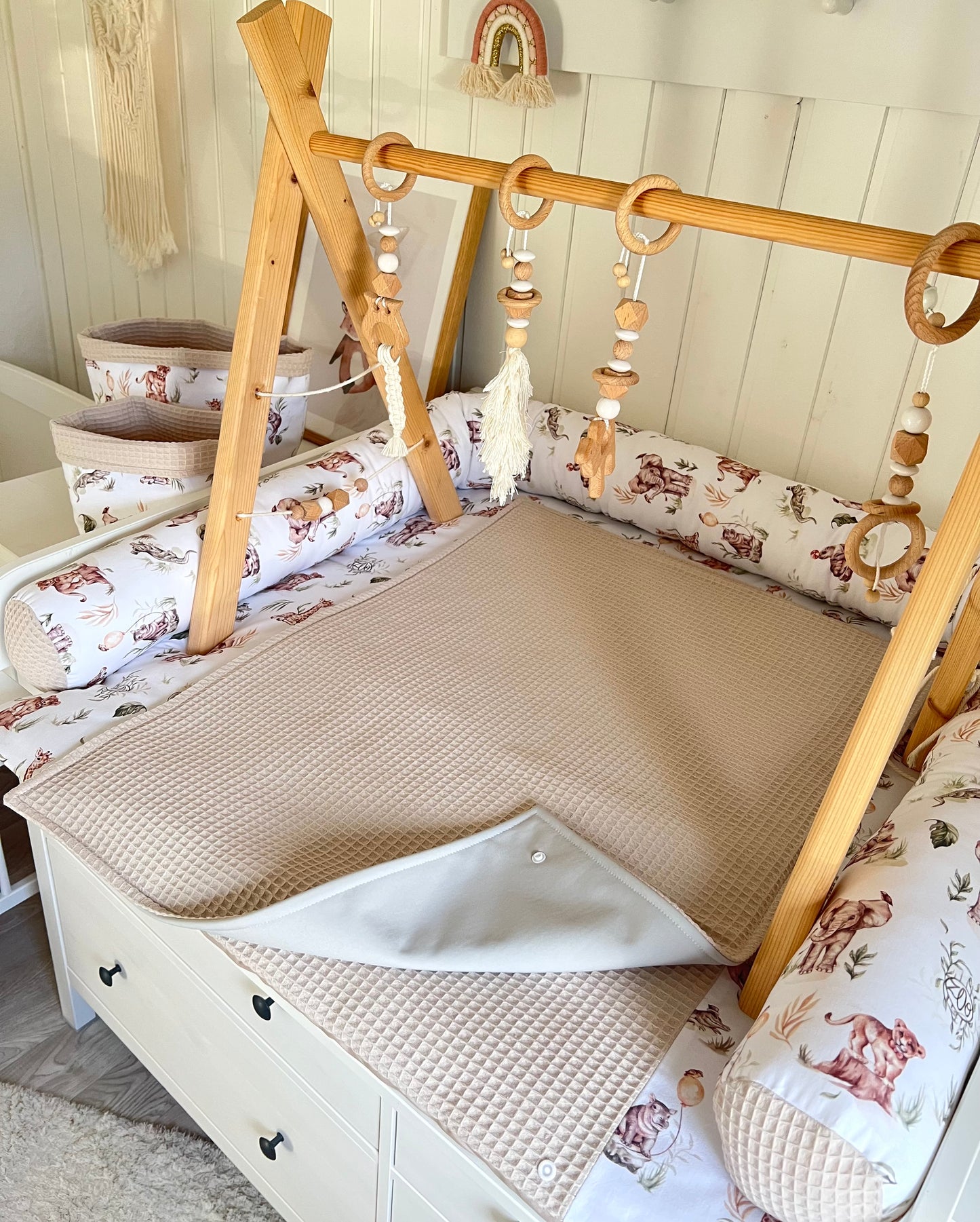 Wickelauflage Set "Zoo+Waffelpique hellbeige“