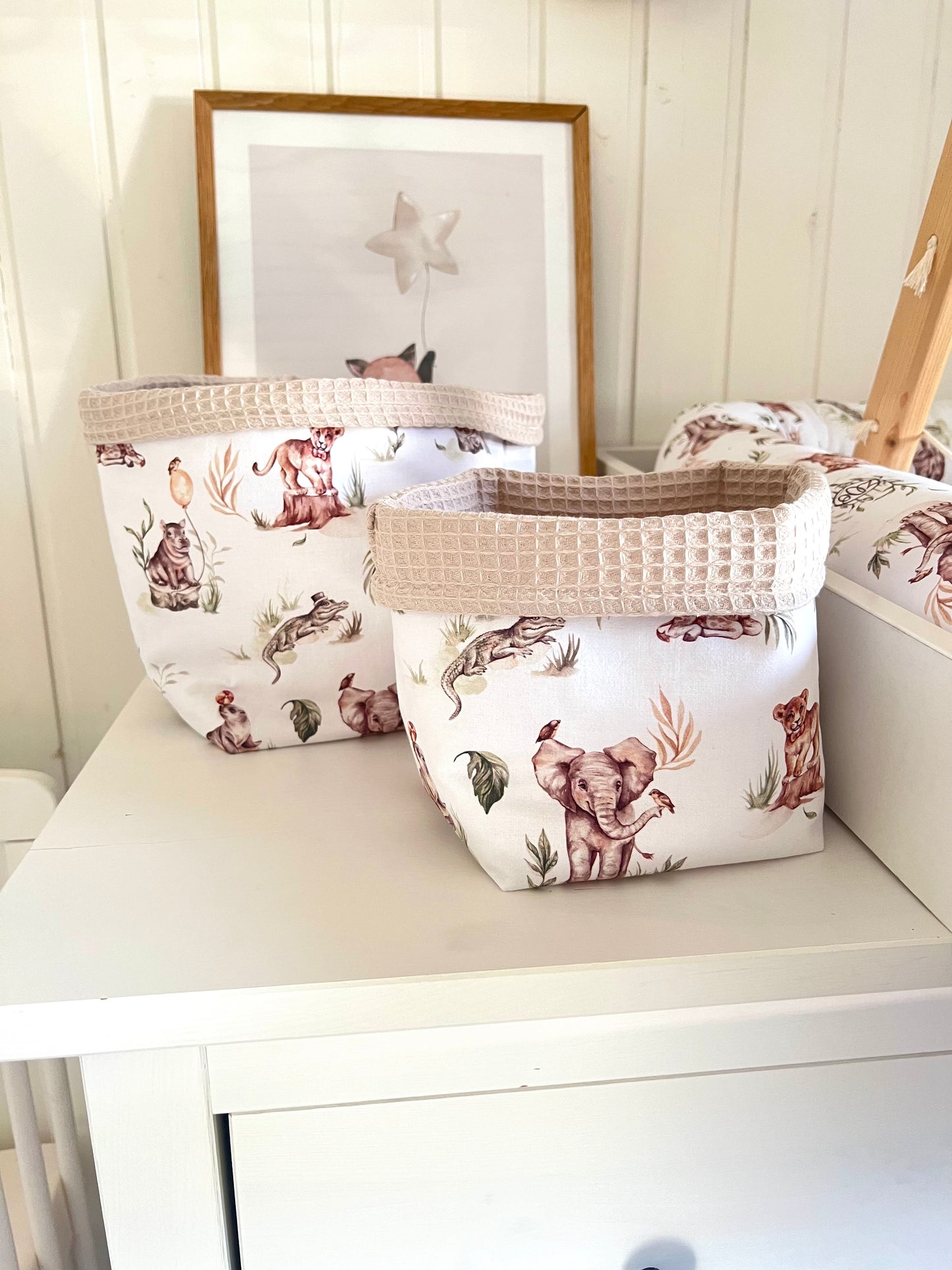 Wickelauflage Set "Zoo+Waffelpique hellbeige“