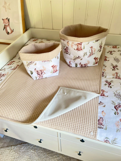 Wickelauflage Set "Zoo+Waffelpique hellbeige“