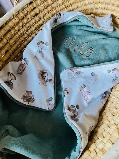 Kuscheldecke altgrün „Kleiner Prinz“ (einen Namen sticken ist gratis!)