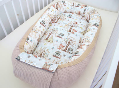 Wickelauflage Set "Waldtiere+Waffelpique hellbeige“