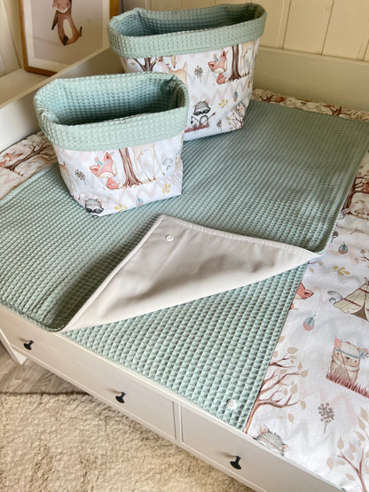 Wickelauflage Set "Waldtiere+Waffelpique hellgrün/mint“