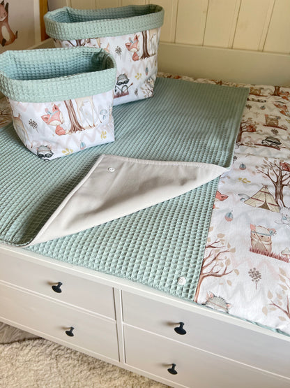 Wickelauflage Set "Waldtiere+Waffelpique hellgrün/mint“