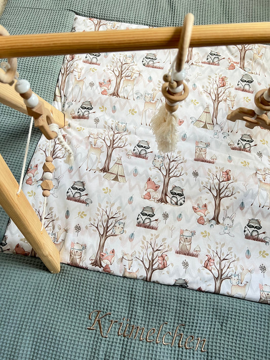 Krabbeldecke „Waldtiere+Waffelpique altgrün"