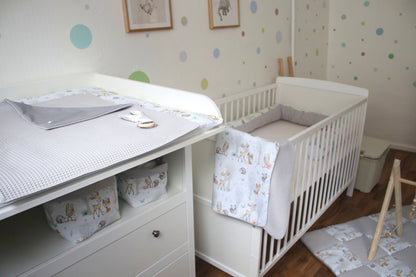 Wickelauflage Set "Baby Waldtiere+Waffelpique hellgrau“