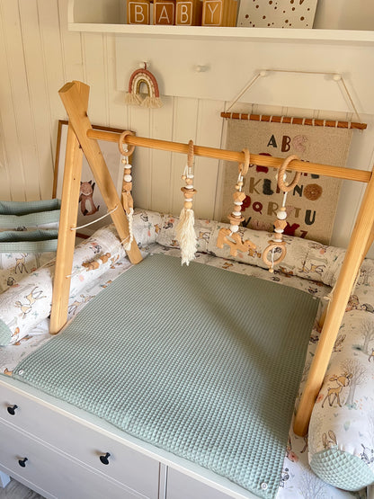 Wickelauflage Set "Baby Waldtiere+Waffelpique hellgrün/mint“