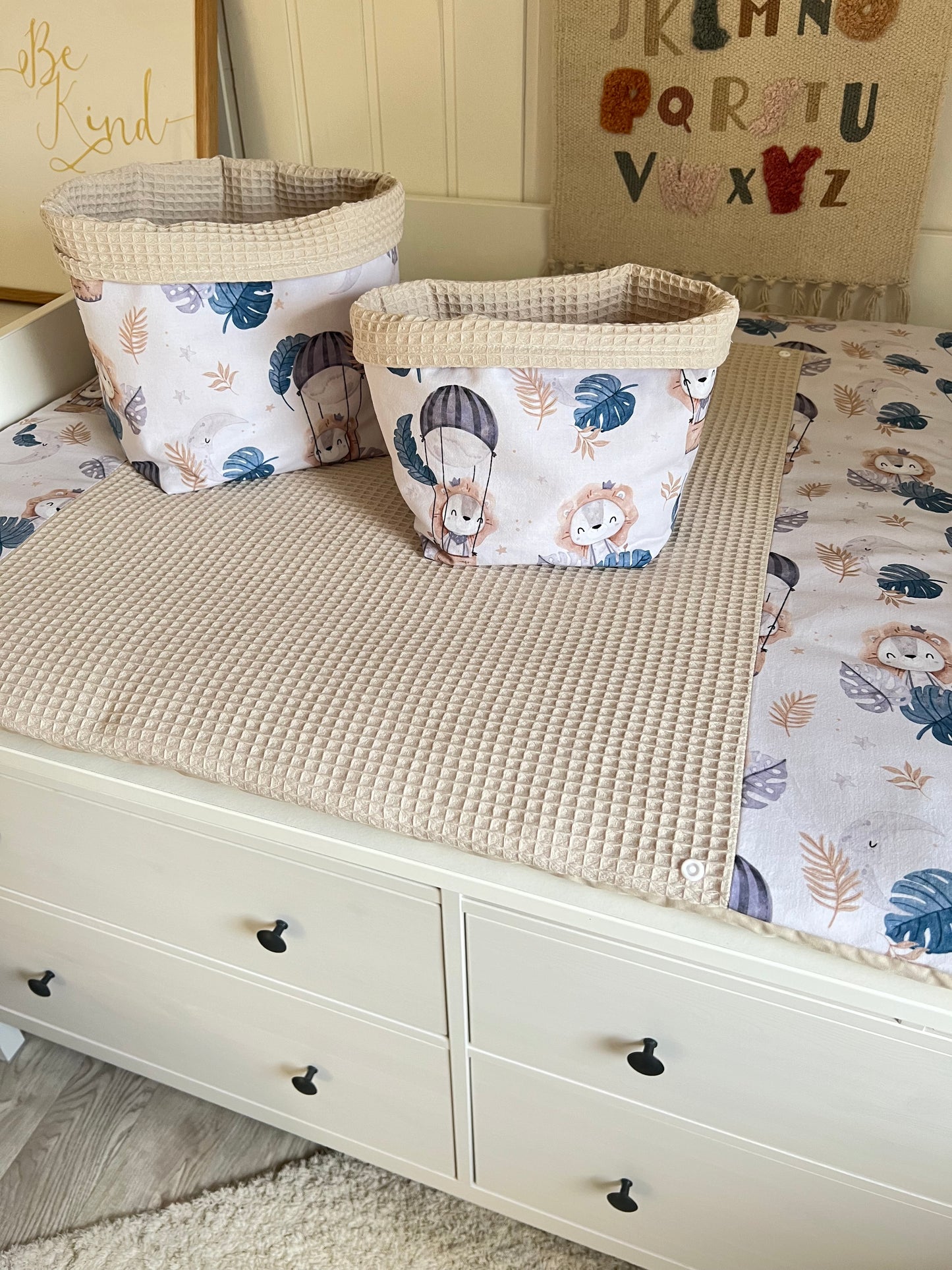 Wickelauflage Set "Löwe+Waffelpique hellbeige“