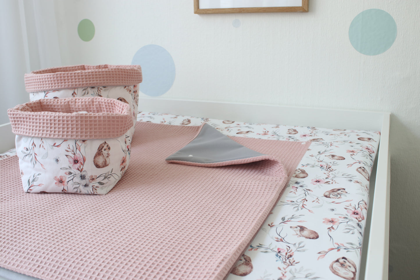 Wickelauflage Set „Igel+Waffelpique rosa/nude“