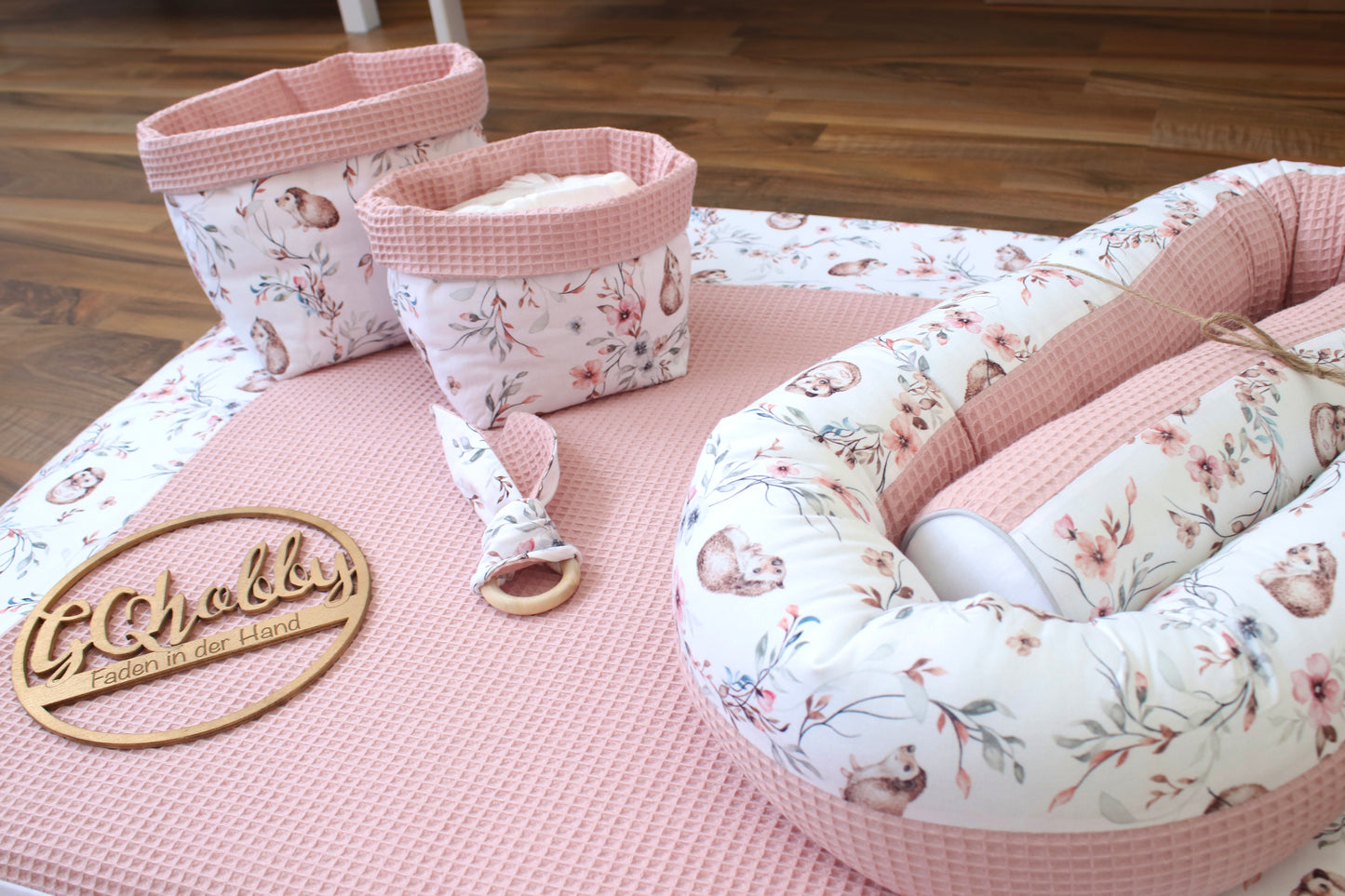 Wickelauflage Set „Igel+Waffelpique rosa/nude“