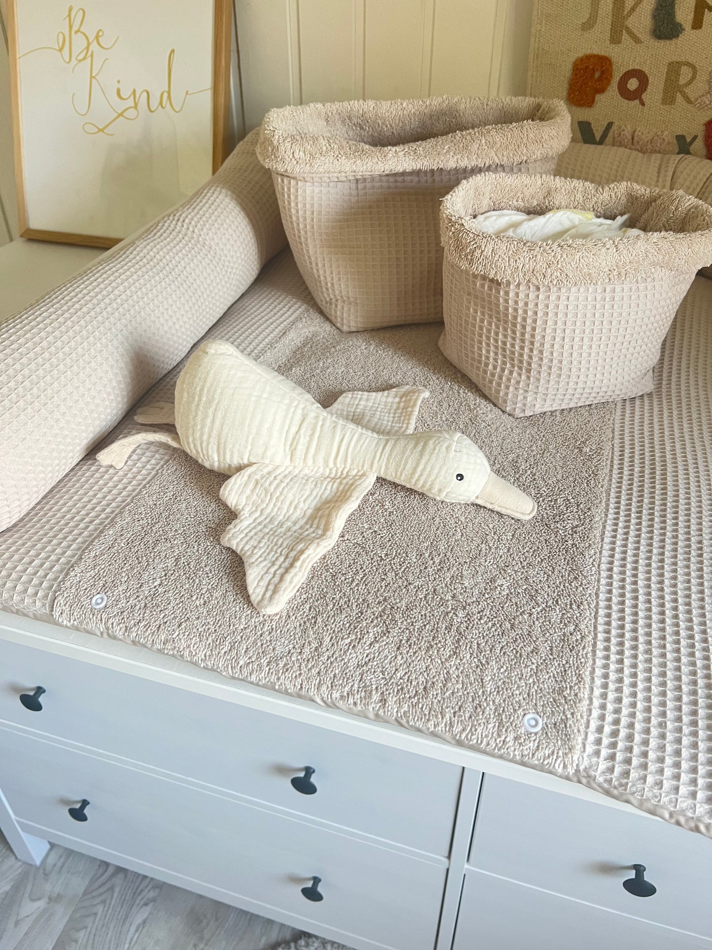 Wickelauflage Set "Waffelpique hellbeige+Frottee hellbeige“