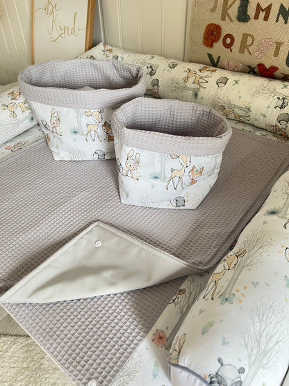 Wickelauflage Set "Baby Waldtiere+Waffelpique hellgrau“