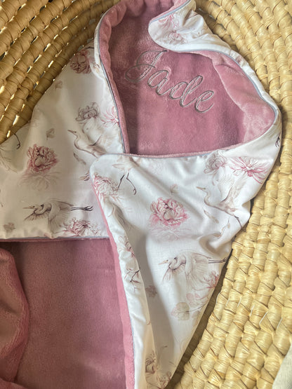 Kuscheldecke altrosa „Störche“ (einen Namen sticken ist gratis!)