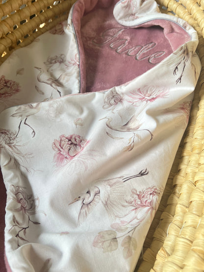 Kuscheldecke altrosa „Störche“ (einen Namen sticken ist gratis!)