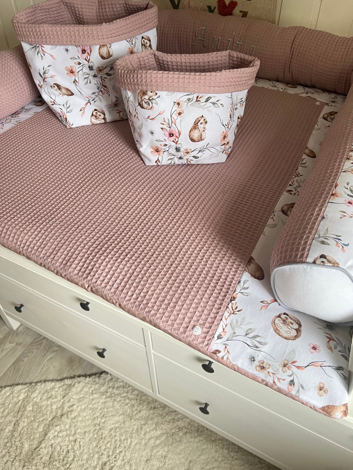 Wickelauflage Set "Igel+Waffelpique altrosa“