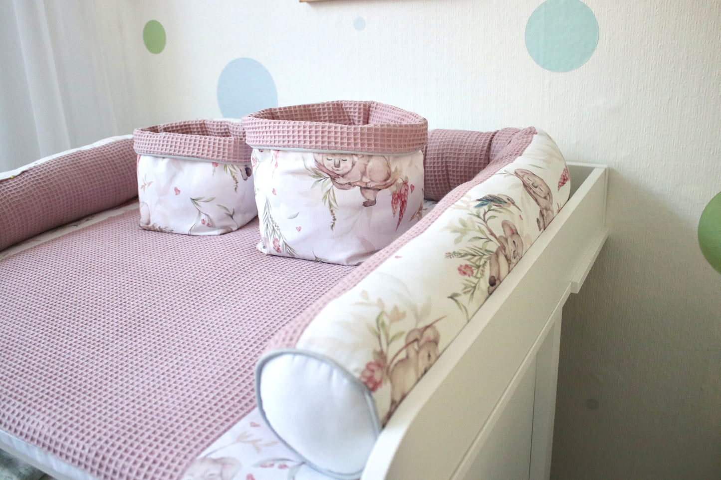 Wickelauflage Set „Koalas+Waffelpique altrosa“