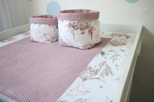 Wickelauflage Set „Koalas+Waffelpique altrosa“