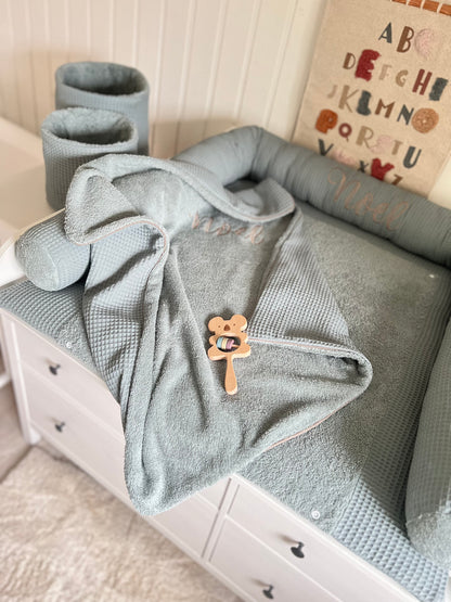 Wickelauflage Set "Waffelpique altgrün+Frottee altgrün“