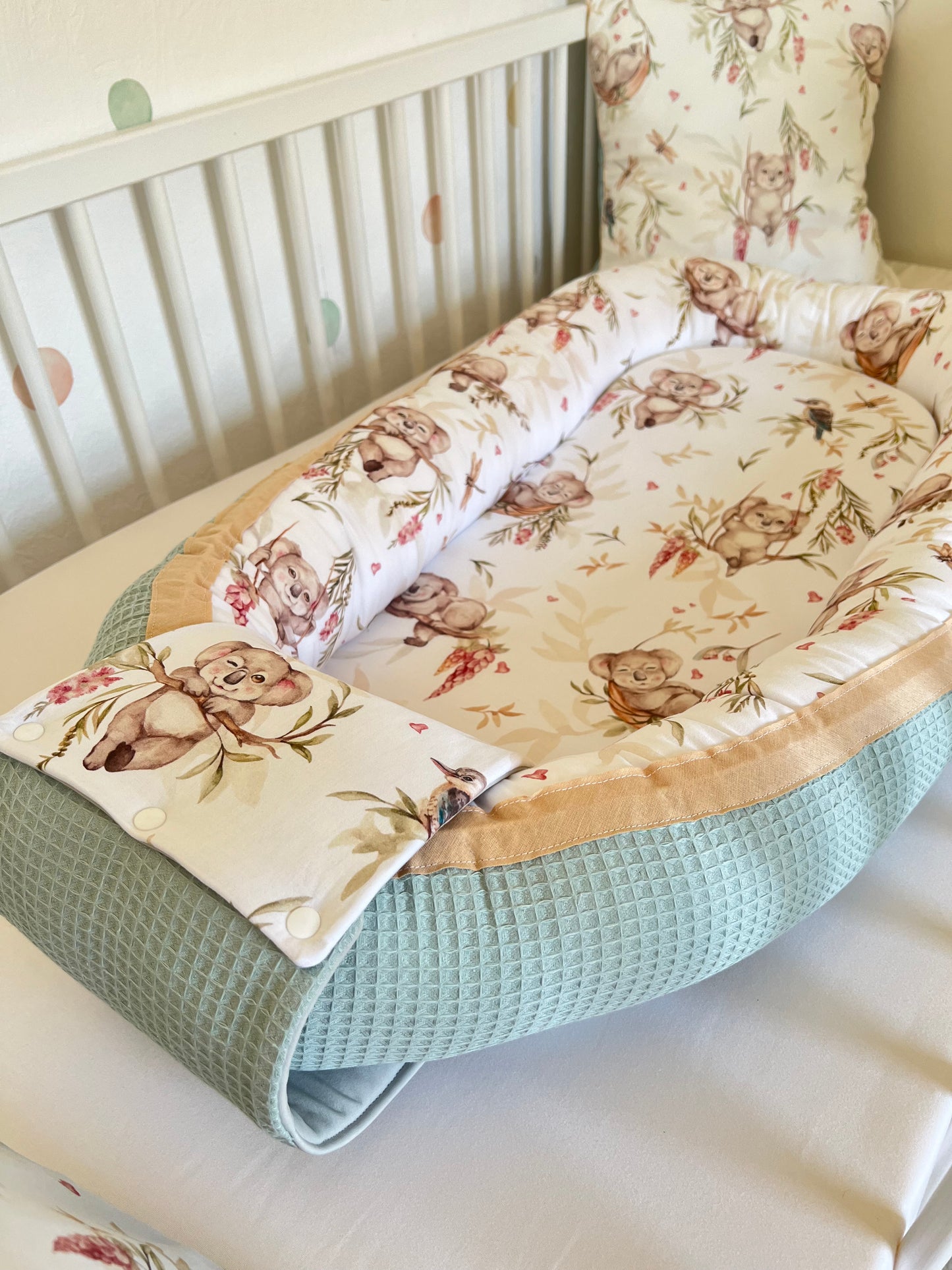 Wickelauflage Set „Koalas+Waffelpique hellgrün/mint“