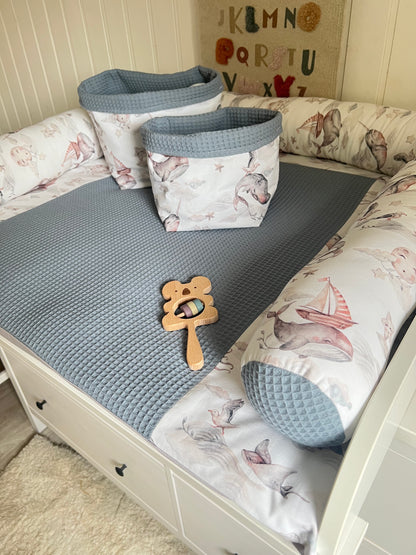 Wickelauflage Set "Lustiger Wal+Waffelpique light jeans“