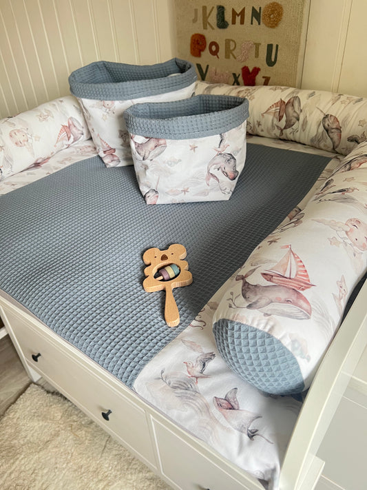 Wickelauflage Set "Lustiger Wal+Waffelpique light jeans“