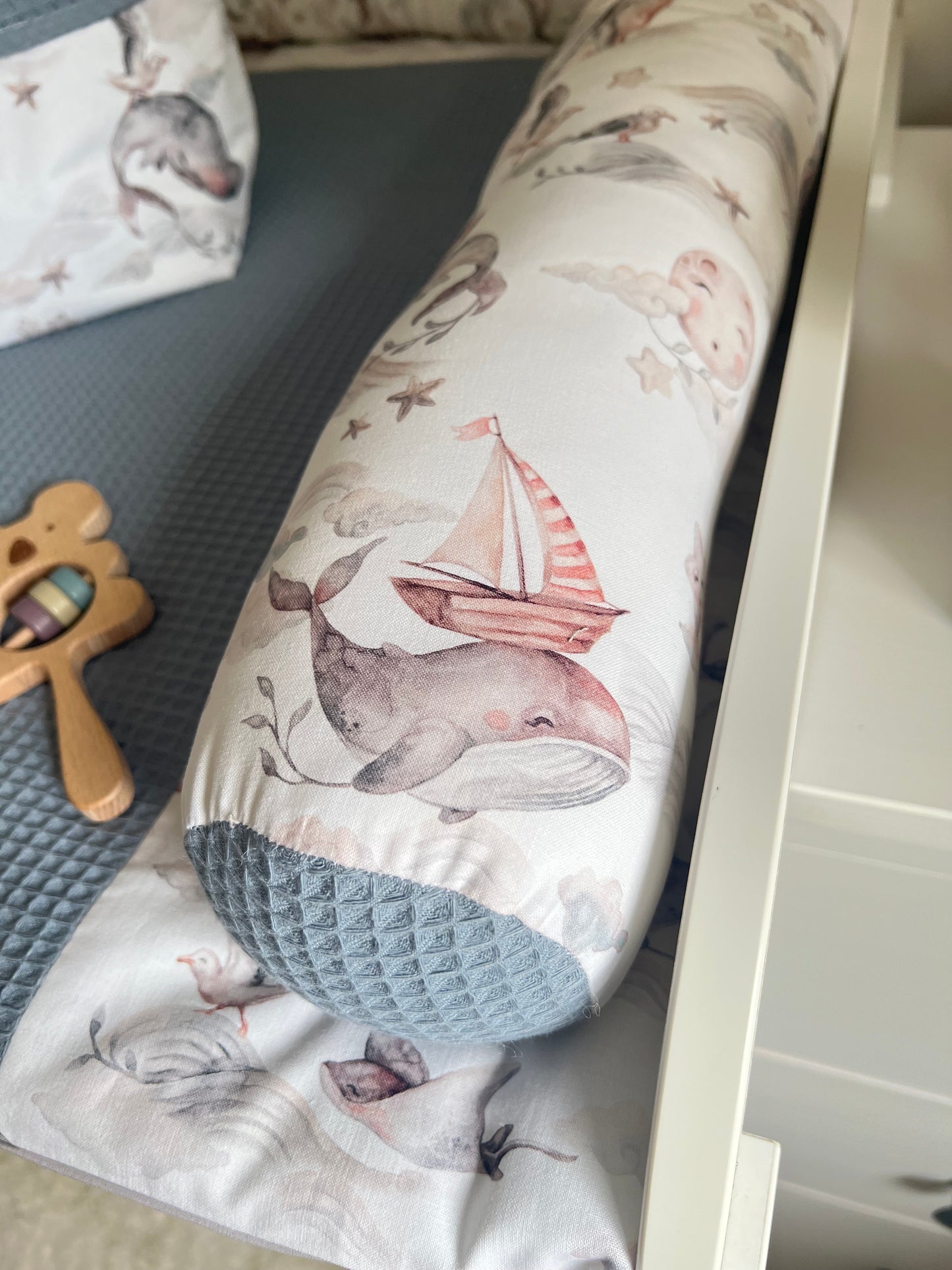 Wickelauflage Set "Lustiger Wal+Waffelpique light jeans“