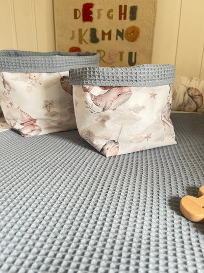 Wickelauflage Set "Lustiger Wal+Waffelpique light jeans“