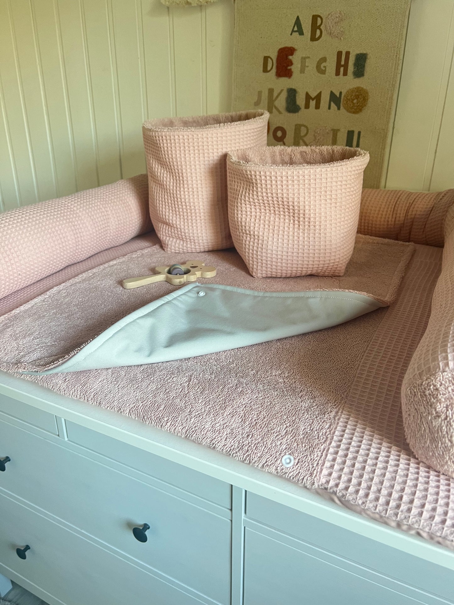 Wickelauflage Set "Waffelpique rosa/nude+Frottee rosa/nude“