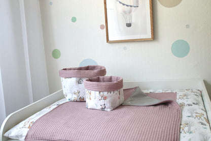 Wickelauflage Set „Baby Waldtiere+Waffelpique altrosa“