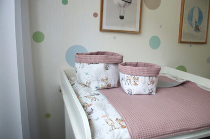 Wickelauflage Set „Baby Waldtiere+Waffelpique altrosa“