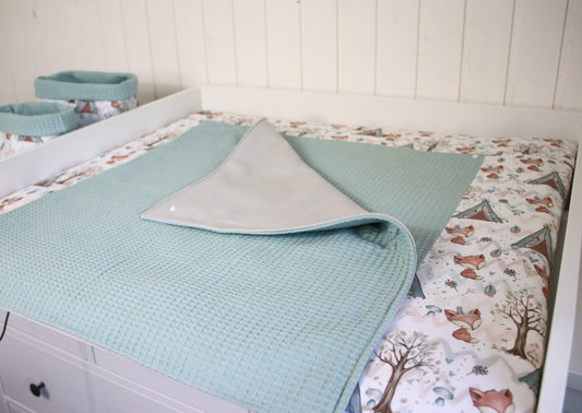 Wickelauflage Set „Füchse+Waffelpique hellgrün/mint“