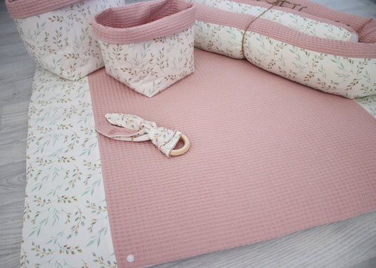 Wickelauflage Set „Pflanzen, weidenkätzchen+Waffelpique rosa/nude“